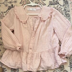 Zara Kids Blush Pink Ruffle Blouse plumeti 100% cotton